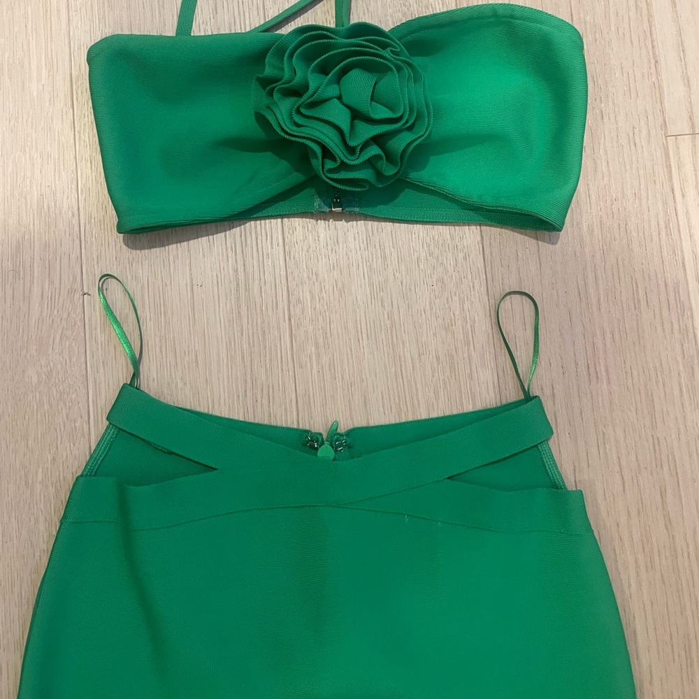 Green flower maxi dress 2 piece matching set bandage strapless